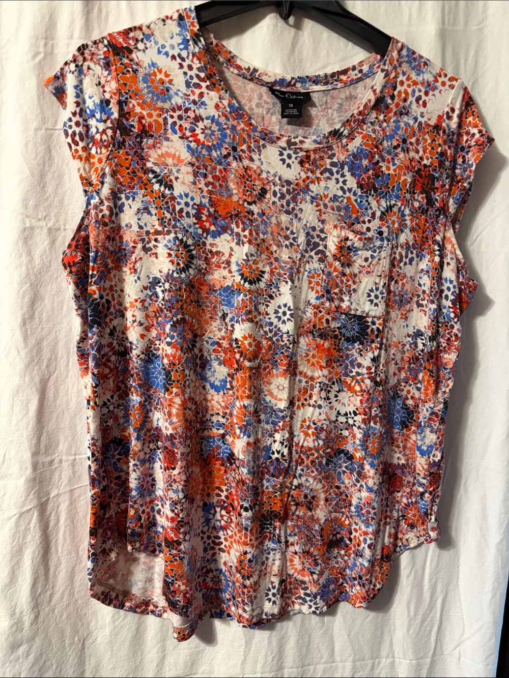 Ruby Rd. Floral Tank Top in Orange, Blue & White